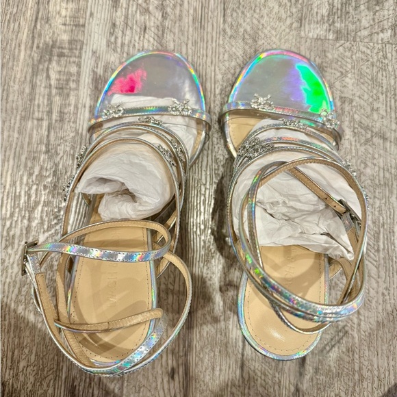 MACH & MACH Camille Silver Strap Heels with Diamanté Bows NWOT - Picture 6 of 13